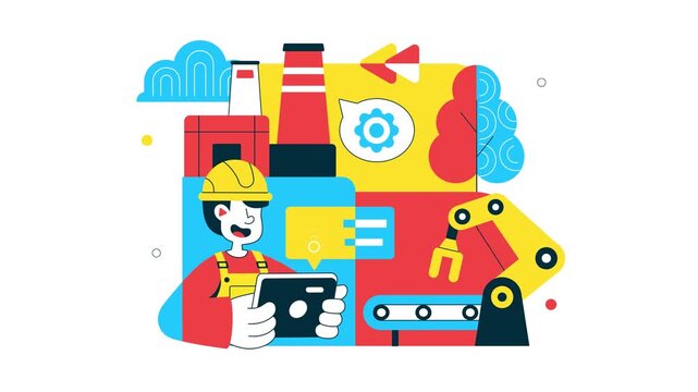 Animation of AI Robotics In Industry Vector Illustration