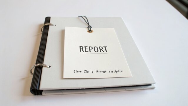 Clear report binder with label emphasizing organization and discipline for effective document management and storage