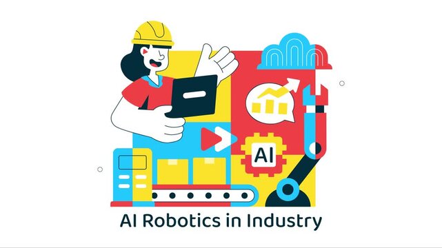Animation of AI Robotics In Industry Vector Illustration