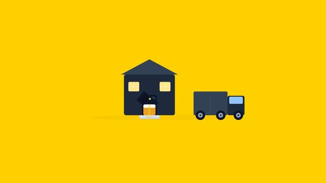 Moving House Concept Illustration with Truck and Residence