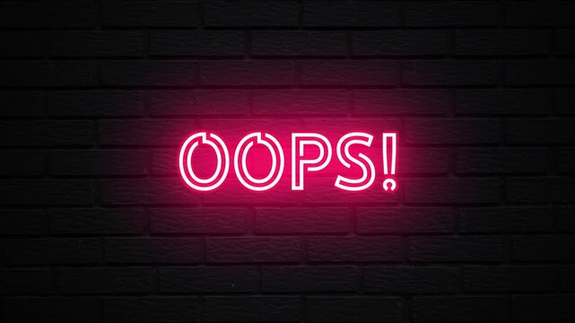Pink Neon Oops text animation. Glowing Oops looping motion. flicker text 4k video.
