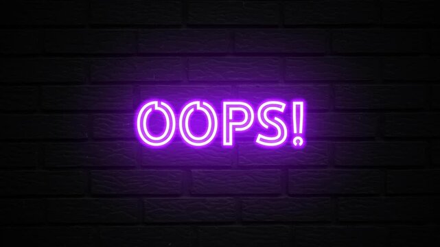 Purple Neon Oops text animation. Glowing Oops looping motion. flicker text 4k video.