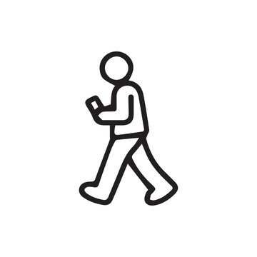 Person Walking While Using a Smartphone Minimalist Line Art Icon