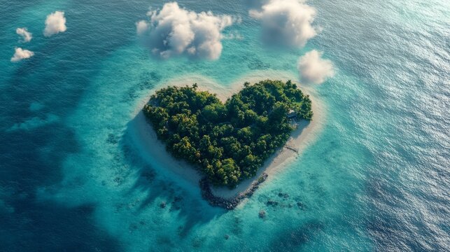island shaped like a heart surrounded by turquoise water generative ai