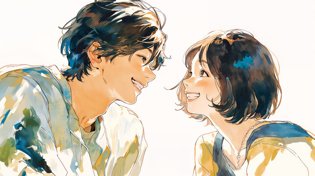 見つめあって笑う若いカップル