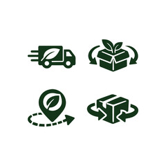 Eco Friendly Delivery and Sustainable Packaging Green Icon Set Vector © Yubi
