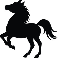 Fototapeta premium Black horse rearing up on hind legs a striking animal silhouette
