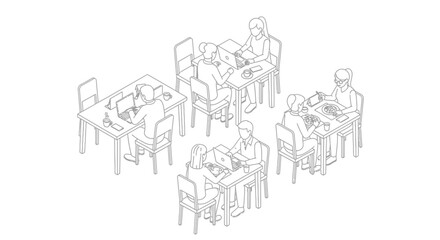 Obraz premium People working in an office environment, collaborating and focused on tasks.