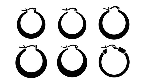 Collection of Six Black Hoop Earrings on White Background