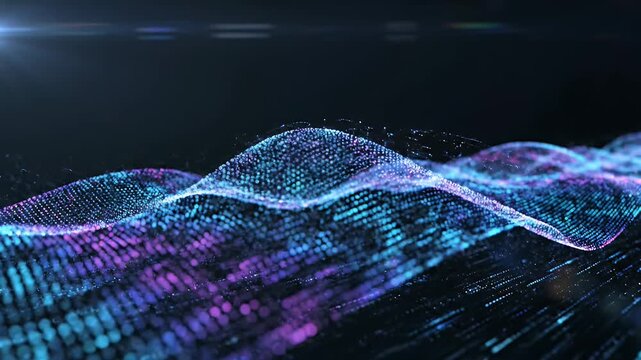 Abstract Digital Waveform of Glowing Particles in Futuristic Technology Concept.