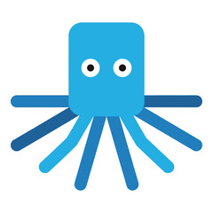 Blue cartoon octopus with big eyes and eight arms illustration icon © Md