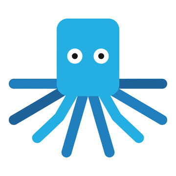 Blue cartoon octopus with big eyes and eight arms illustration icon