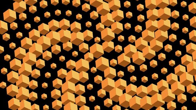 animated background of golden 3d cube rotating scaling randomly in mathematical sinusoidal wave pattern