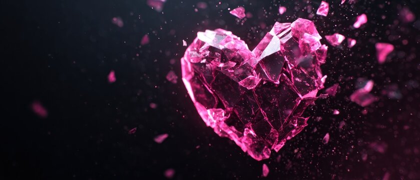 Broken heart shape shards with dark background