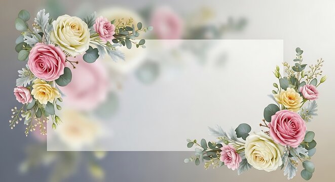 Elegant floral frame design with roses and delicate foliage elements