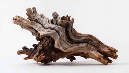 Fototapeta premium Weathered Driftwood Branch Isolated on White Background