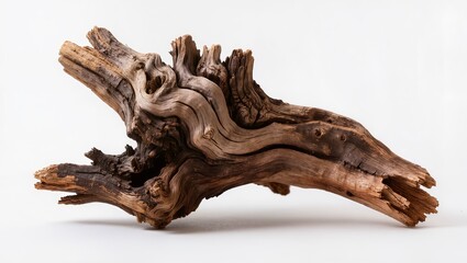 Fototapeta premium Weathered Driftwood Branch Isolated on White Background