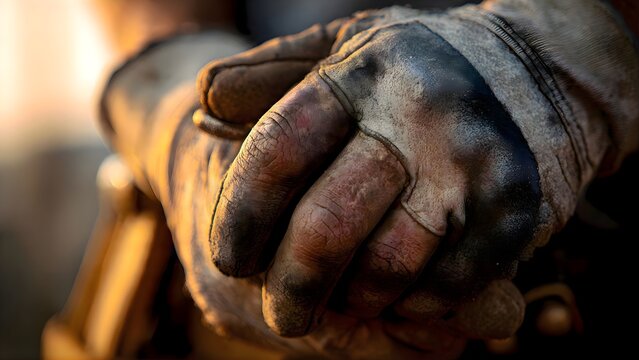 Dirty hands in worn work gloves for International Workers' Day or May Day