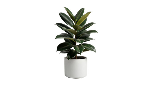 Potted Rubber Plant (Ficus elastica) in transparent background