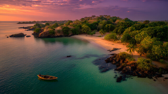 View of Bijagos Island, Guinea-Bissau. Background illustration of the island in guinea-bissau.