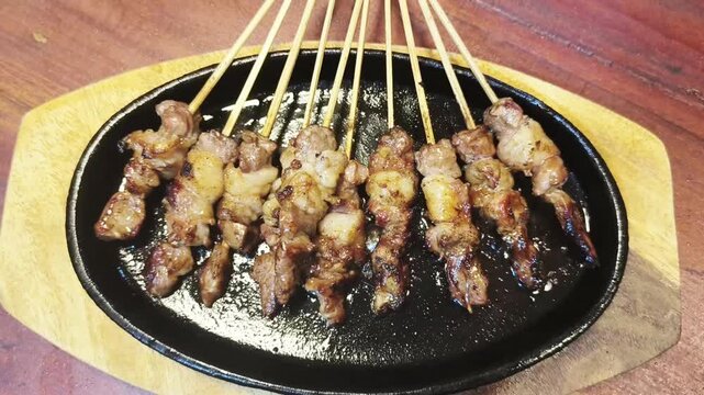 Grilled Goat Satay on Hot Plate, Street Food Cooking Video in Tegal, Indonesia
