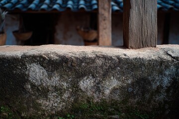 Fototapeta premium 古い石壁は、人里離れた村で時間の経過とともに磨耗していることを示しています