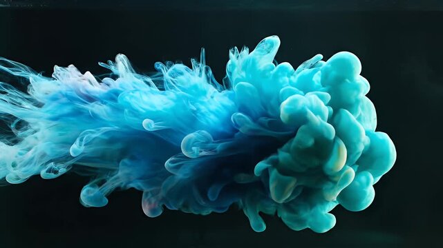 Abstract Blue Ink Cloud Explosion Underwater Motion Background.