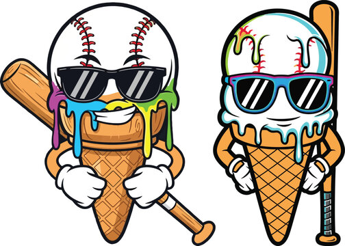 Cool drip Baseball Ice Cream Mascots