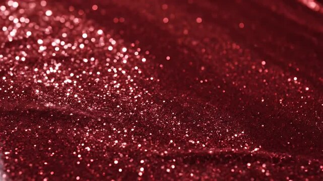 Close-up Macro Shot of Sparkling Red Glitter Fabric Texture.