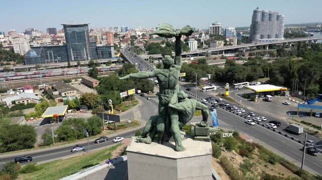 Aerial view of the monument to the stachka in Rostov on Don, Russia