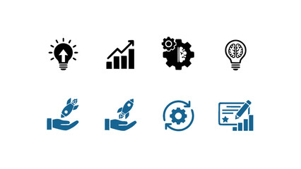 Fototapeta premium Blue icons illustrating marketing strategies and business expansion. Perfect for digital marketing materials.