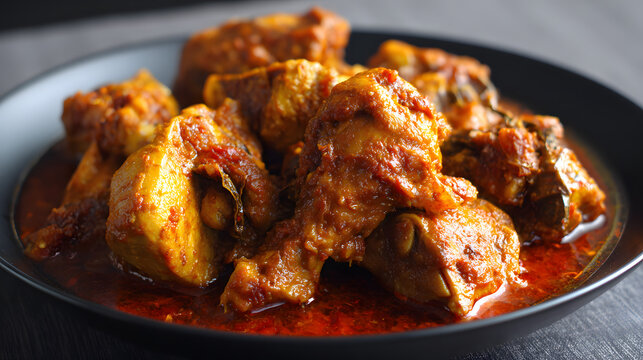 Poulet au nyembwe, a traditional dish from Equatorial Guinea. Background illustration of food in Equatorial Guinea.