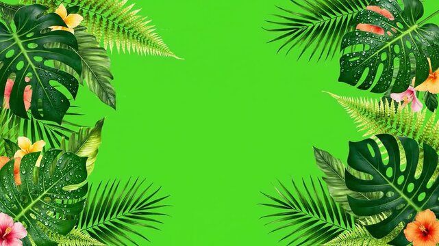 Tropical leaves vibrant frame animation, green screen