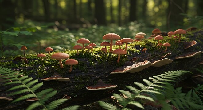 Forest Fungi: Sunlit Moss & Mystical Mushrooms