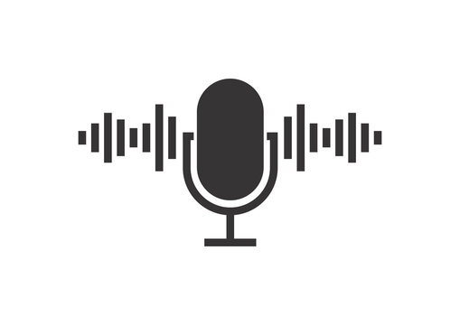 Black Audio speech podcast mic symbol on white background. Microphone icon