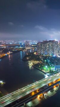 Vertical Timelapse, Traffic at night in Ho Chi Minh, Vietnam