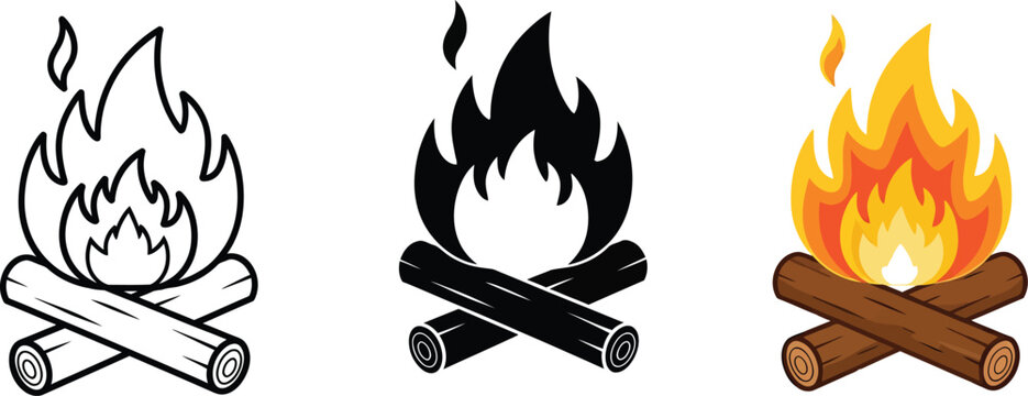 Campfire icon. Fireplace symbol. Bonfire vector illustration. Firewood logotype.