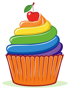 Rainbow cupcake illustration with a cherry vibrant dessert representing celebration and pride