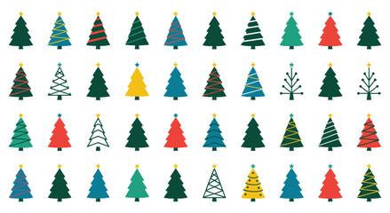 Obraz premium Big collection of various Christmas trees, featuring different shapes, colors, and decorations. Includes traditional, modern,