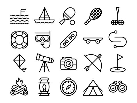 Vector of various recreational and sports icons for outdoor and leisure activities