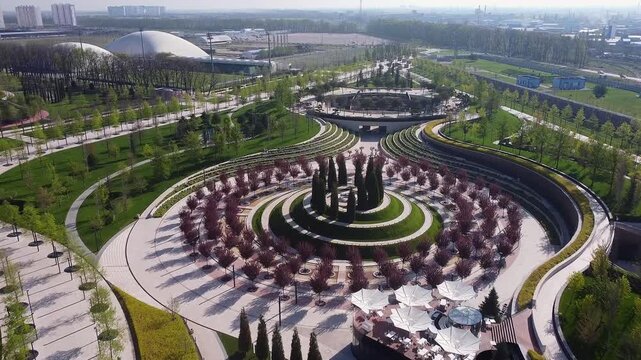 Krasnodar city park galitsky with modern landscape design aerial view