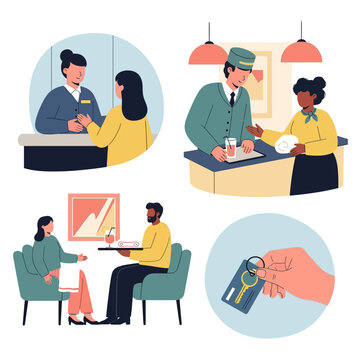 People interacting in business settings.