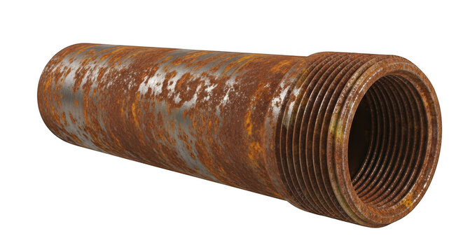 A rusty metal pipe with a threaded end