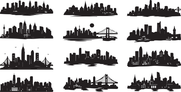 City skylines with various iconic buildings and bridges