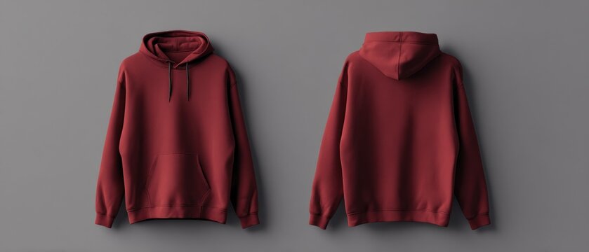 Front and back view of a burgundy hoodie