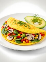 Vibrant vegetable omelet served with a refreshing avocado slice on a plate