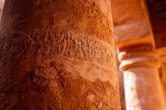 史跡の古代の柱の構造を間近で見る