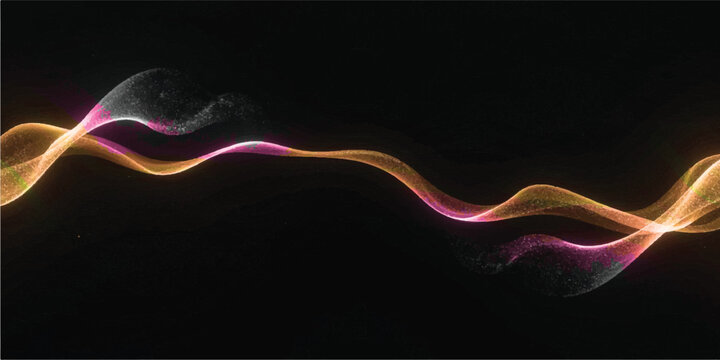 Abstract wavy light stream with pink and orange hues on black abstract particles background ethereal futuristic illumination illuminated lightstream luminous movement shimmering spiritual