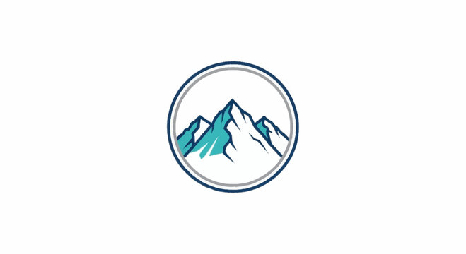 Mountain, Peak, Icon, Vector, Blue, Logo, Emblem