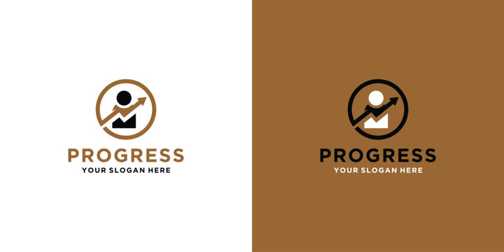 Progress logo design with a person and an upward arrow business concept.